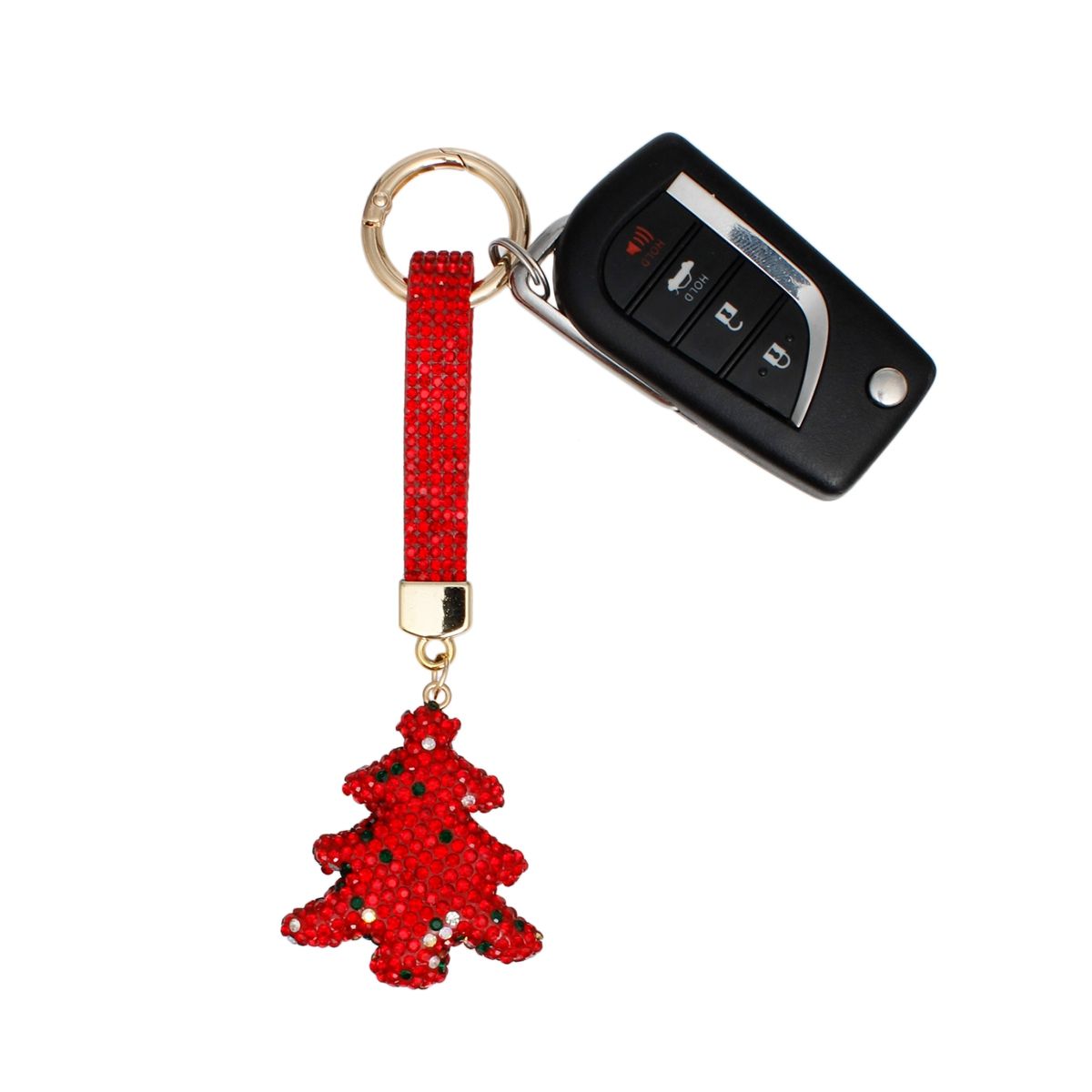 Keychain Red Shimmery Xmas Tree Purse Charm Clip