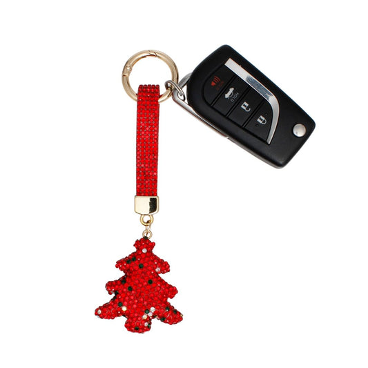 Keychain Red Shimmery Xmas Tree Purse Charm Clip