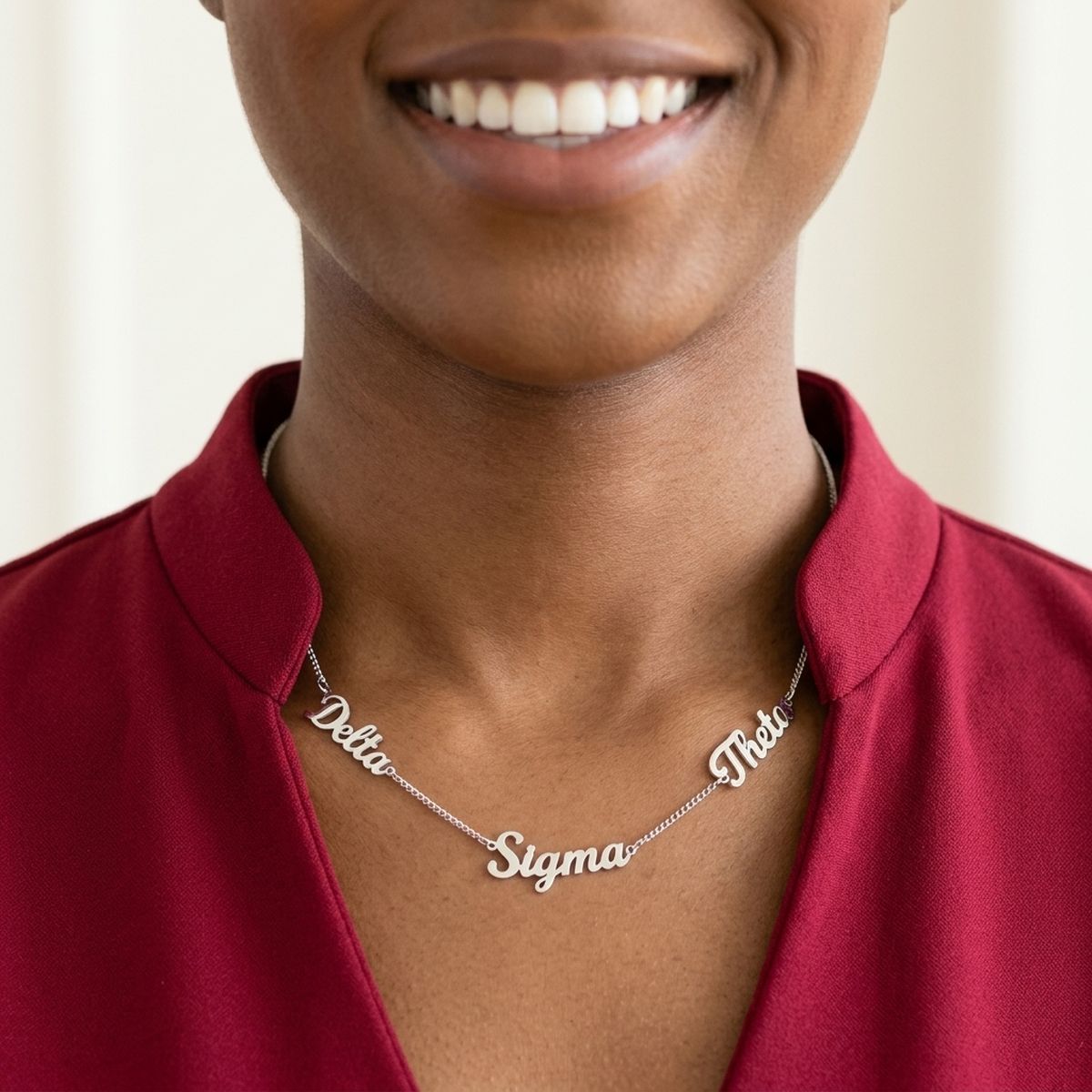 Delta Sigma Theta Silver Script Chain Necklace