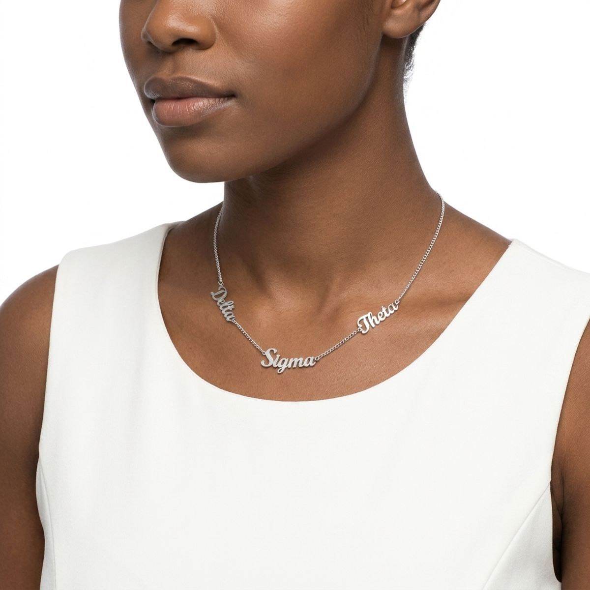 Delta Sigma Theta Silver Script Chain Necklace