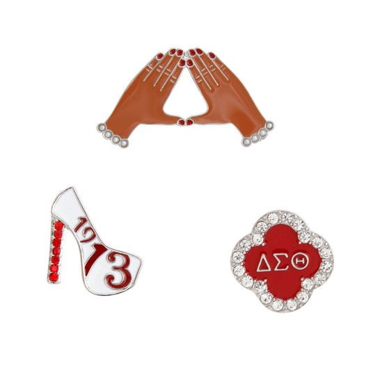 DST Red & White Brooch Pin Trio Sorority Set