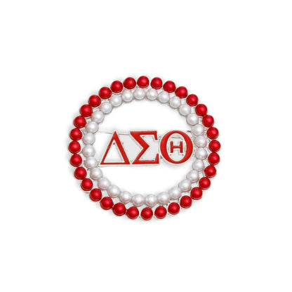 DST Sorority Brooch Red White Pearl Round Pin
