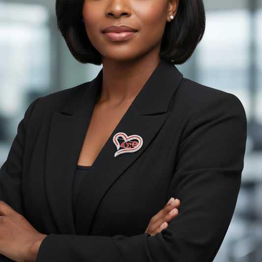 DST Sorority Heart Red Bling Brooch