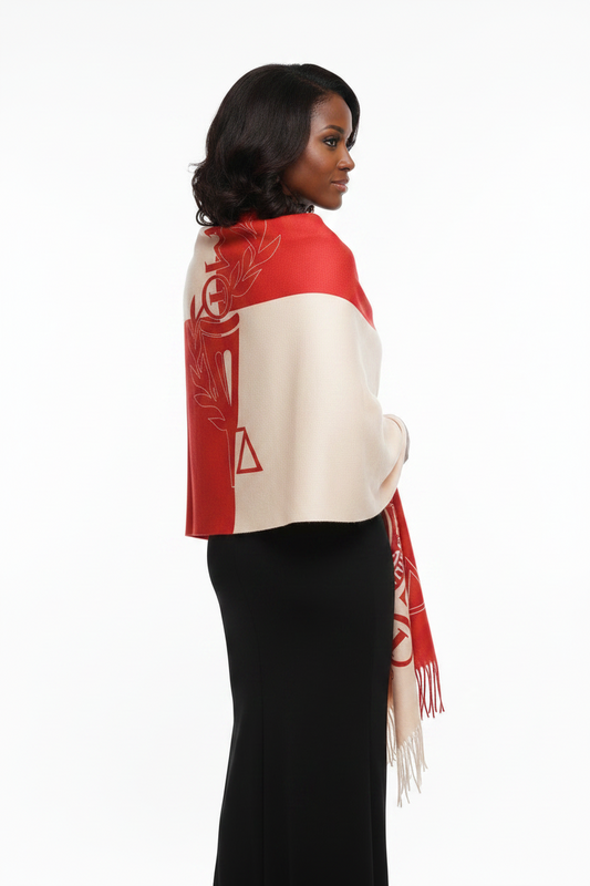 DST Red & Cream Colorblock Shawl Scarf