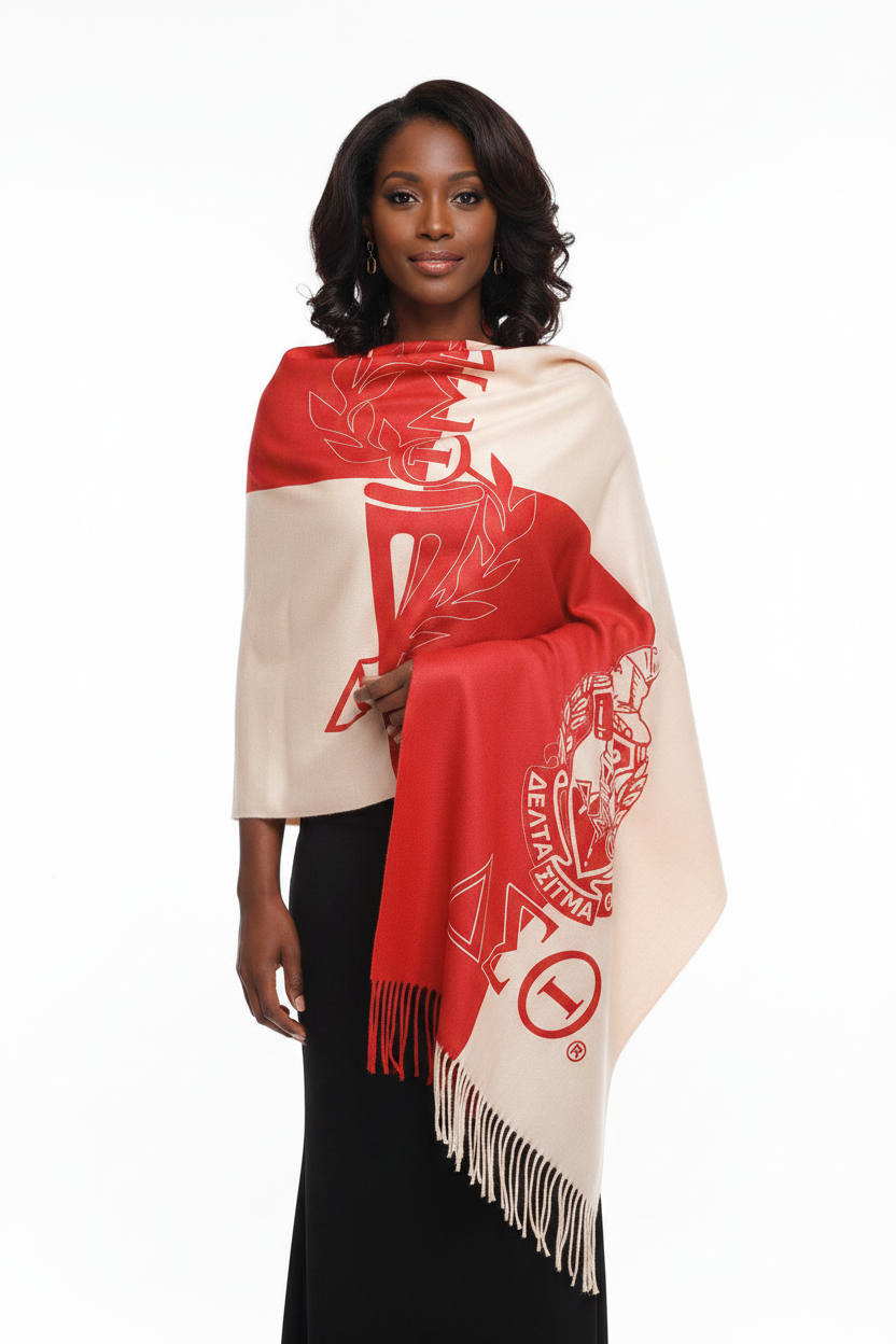 DST Red & Cream Colorblock Shawl Scarf