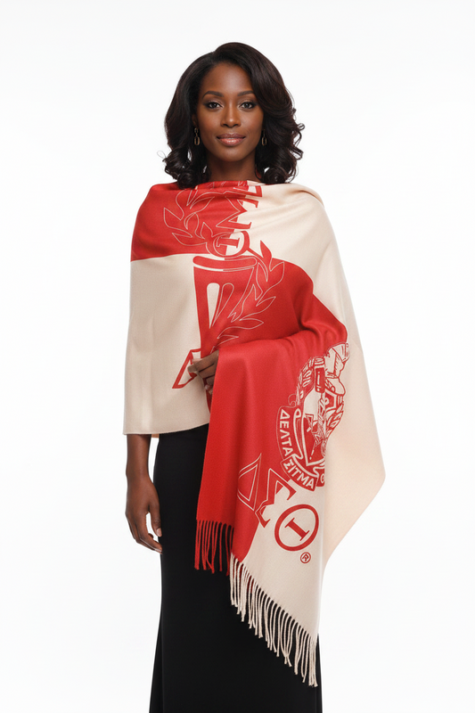 DST Red & Cream Colorblock Shawl Scarf
