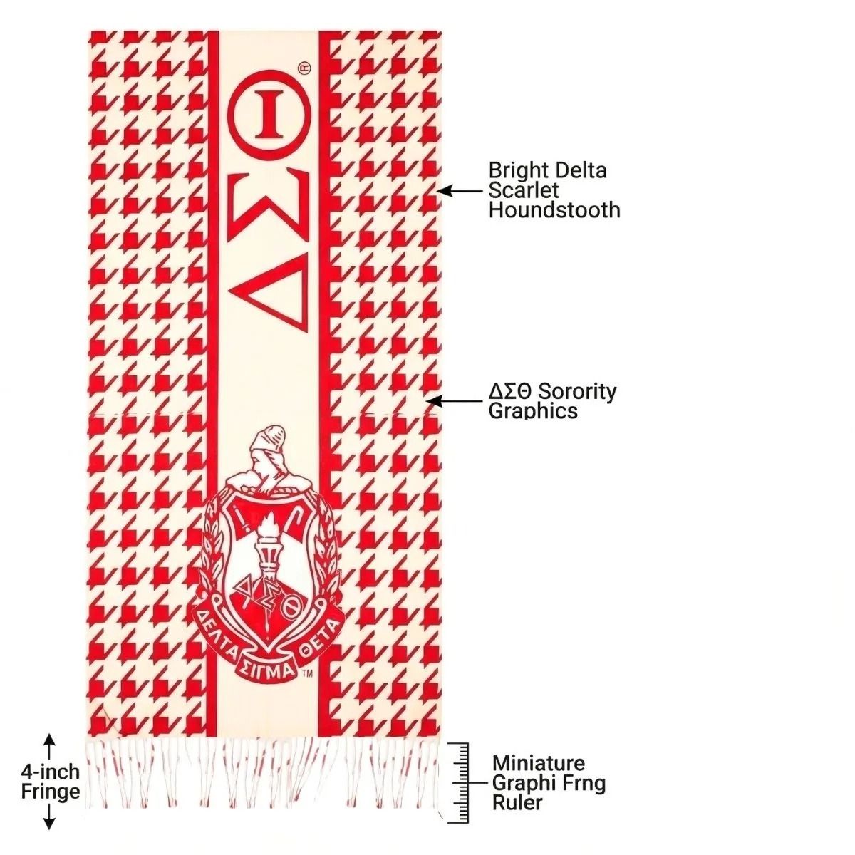 DST Red and Bright Cream Houndstooth Shawl Scarf