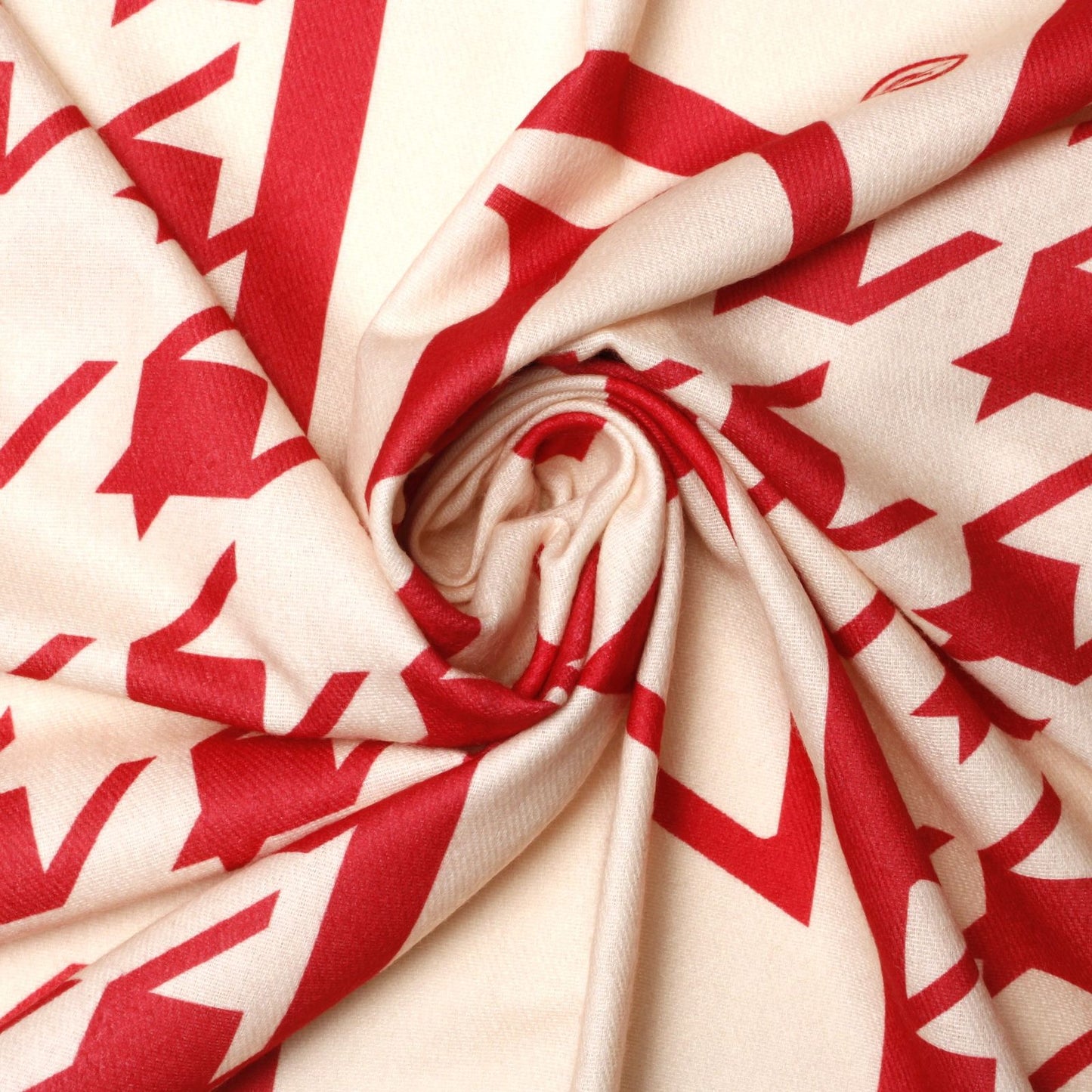 DST Red and Bright Cream Houndstooth Shawl Scarf