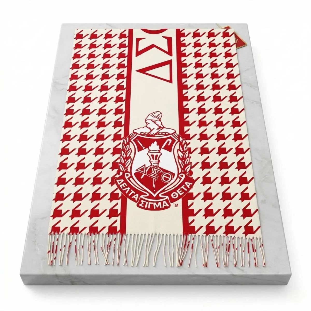 DST Red and Bright Cream Houndstooth Shawl Scarf