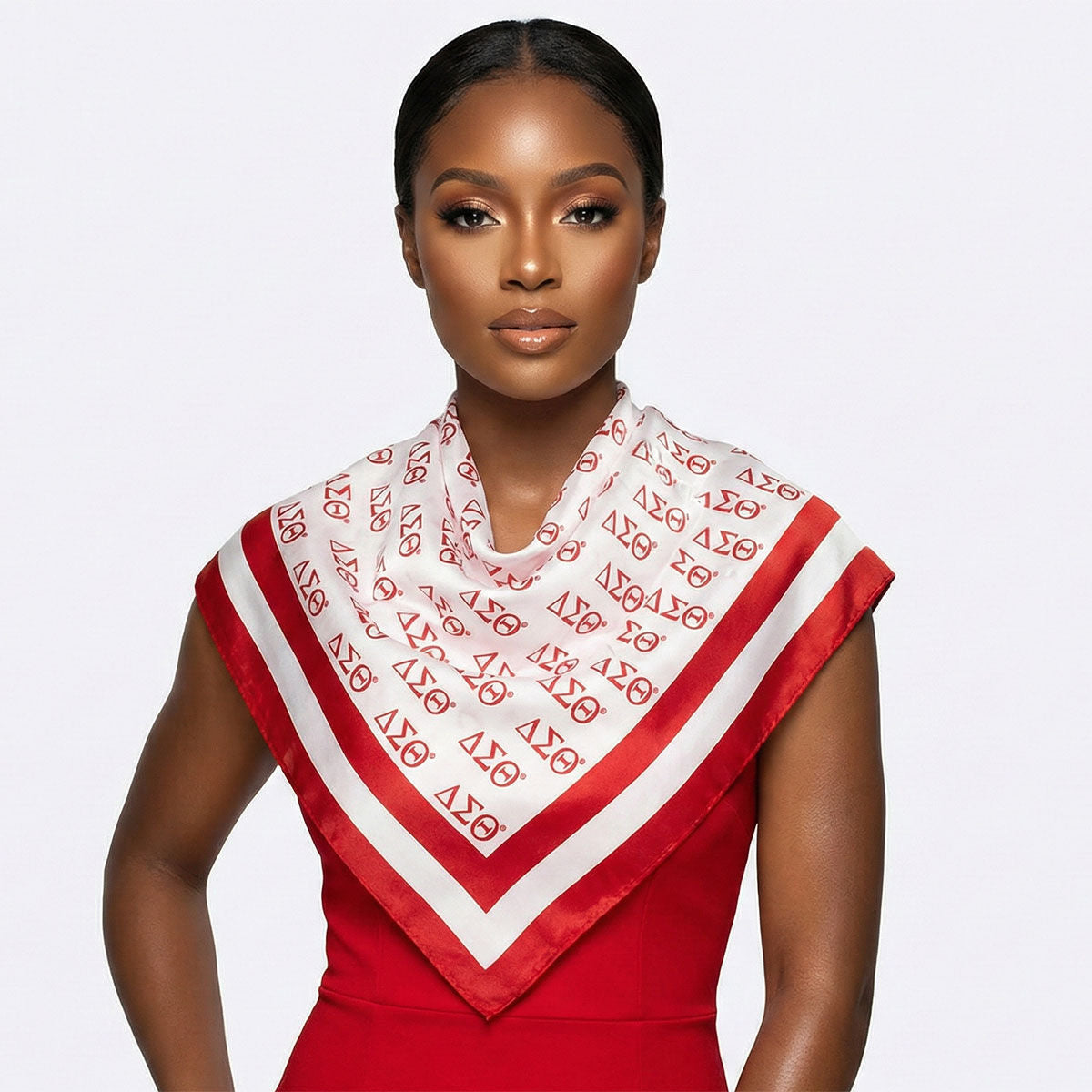 DST Red and White Greek Square Sorority Scarf