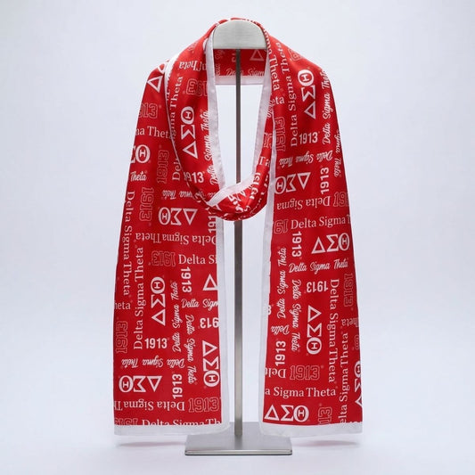DST Long Red and White Graphic Rectangle Scarf