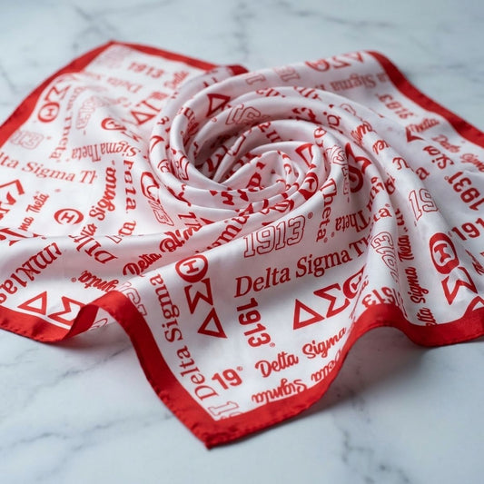 DST Long White and Red Graphic Rectangle Scarf