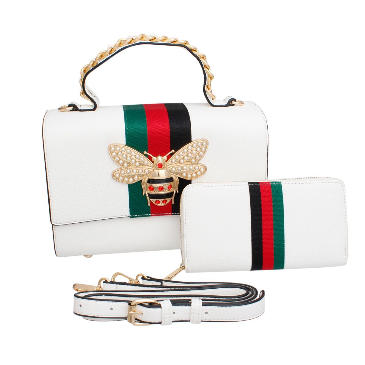 Satchel White Striped Bee Boxy Handbag