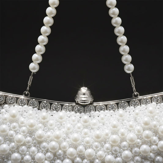 Clutch White Pearl Hollywood Hand Sewn Evening Bag