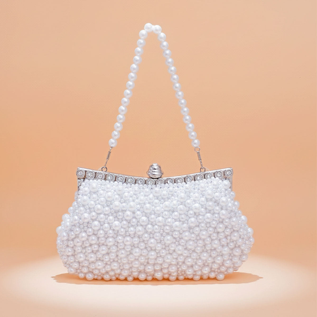 Clutch White Pearl Hollywood Hand Sewn Evening Bag
