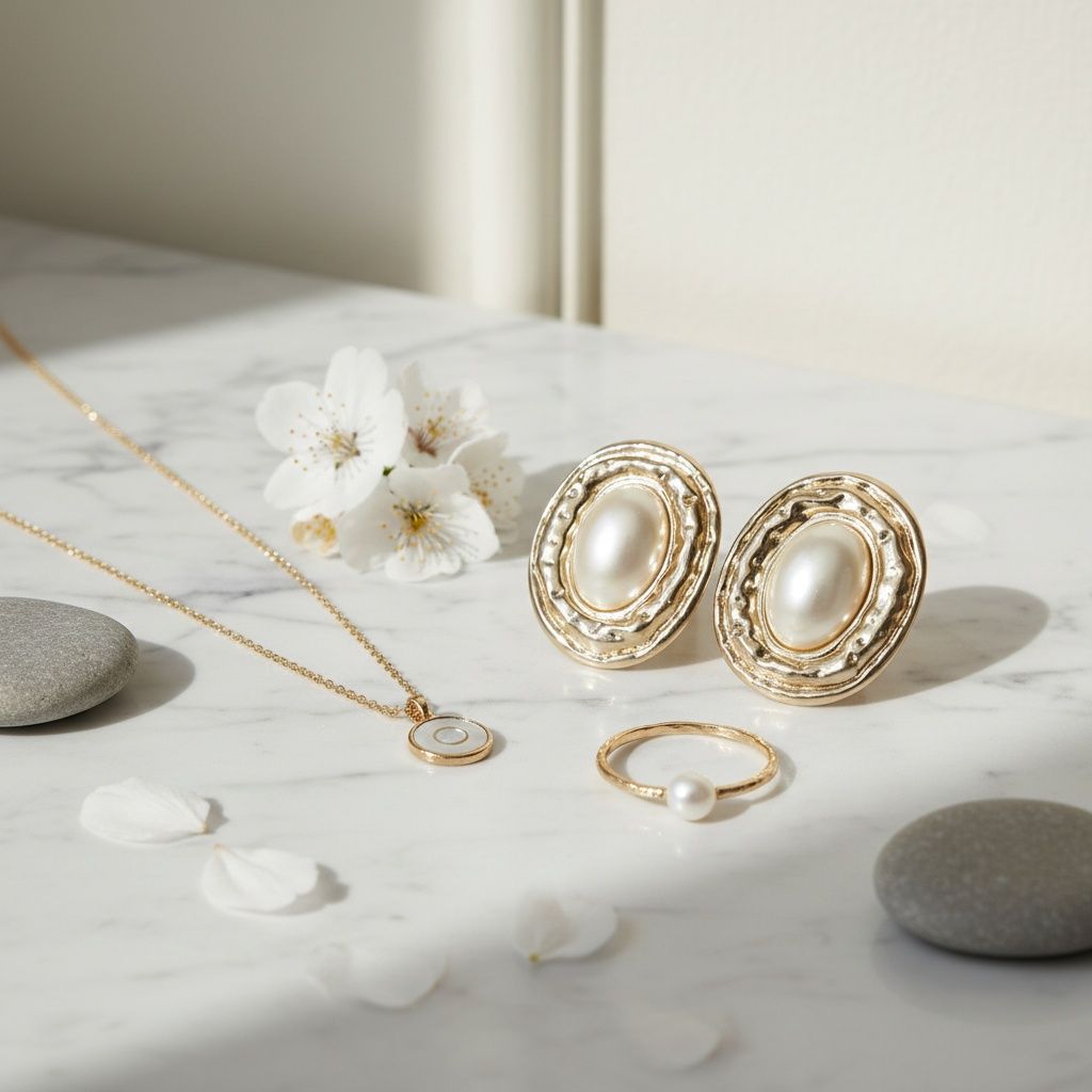 Clip On Organic Gold Oval Cream Pearl Earrings