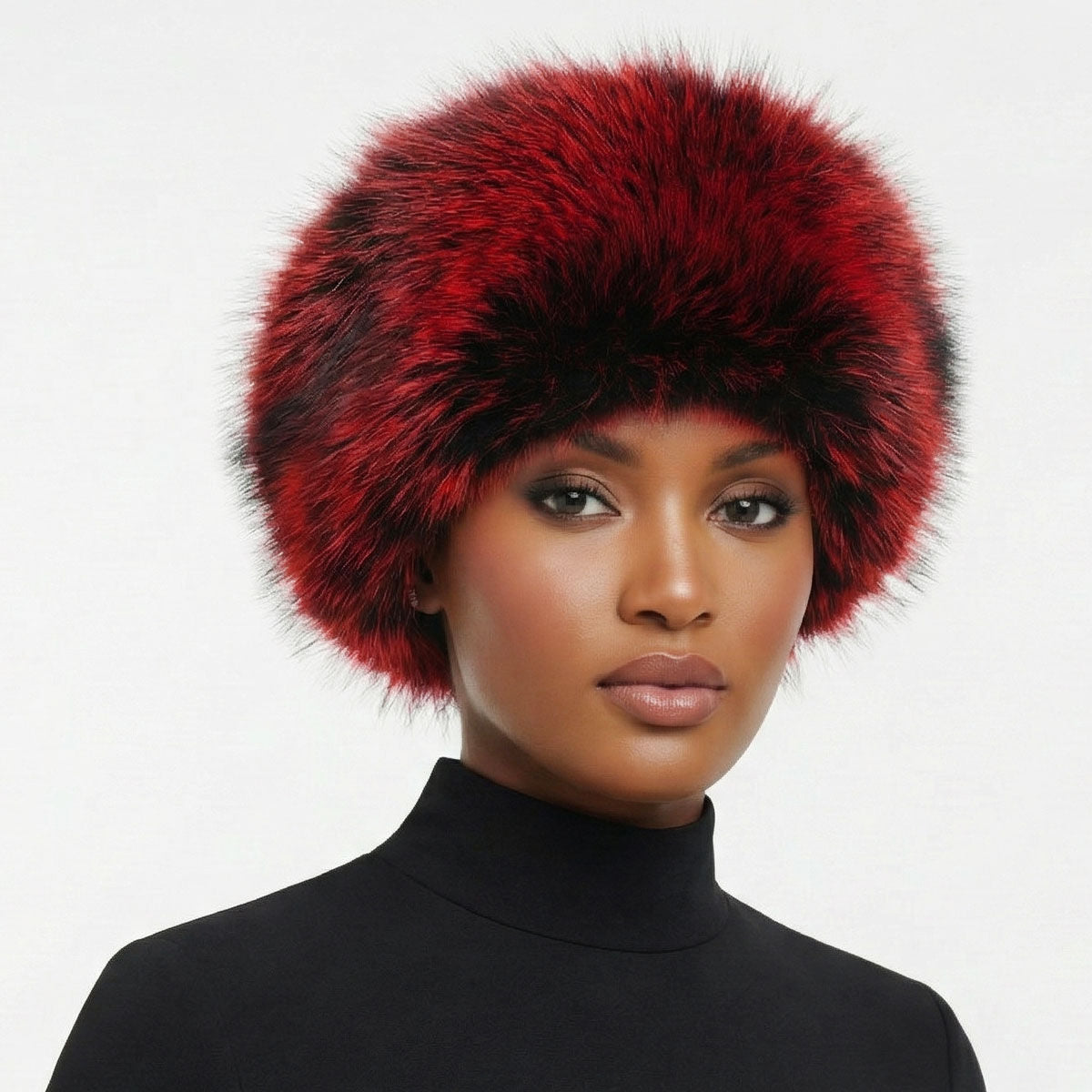 Hat Luxe Faux Fur Red Kubanka Winter Cap Women