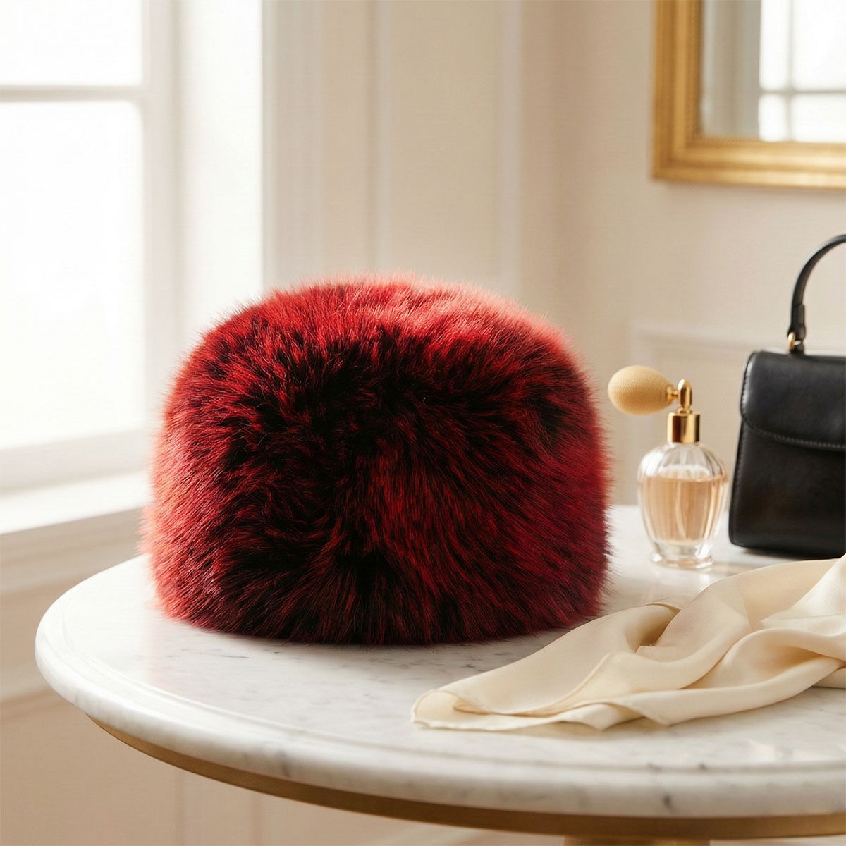 Hat Luxe Faux Fur Red Kubanka Winter Cap Women
