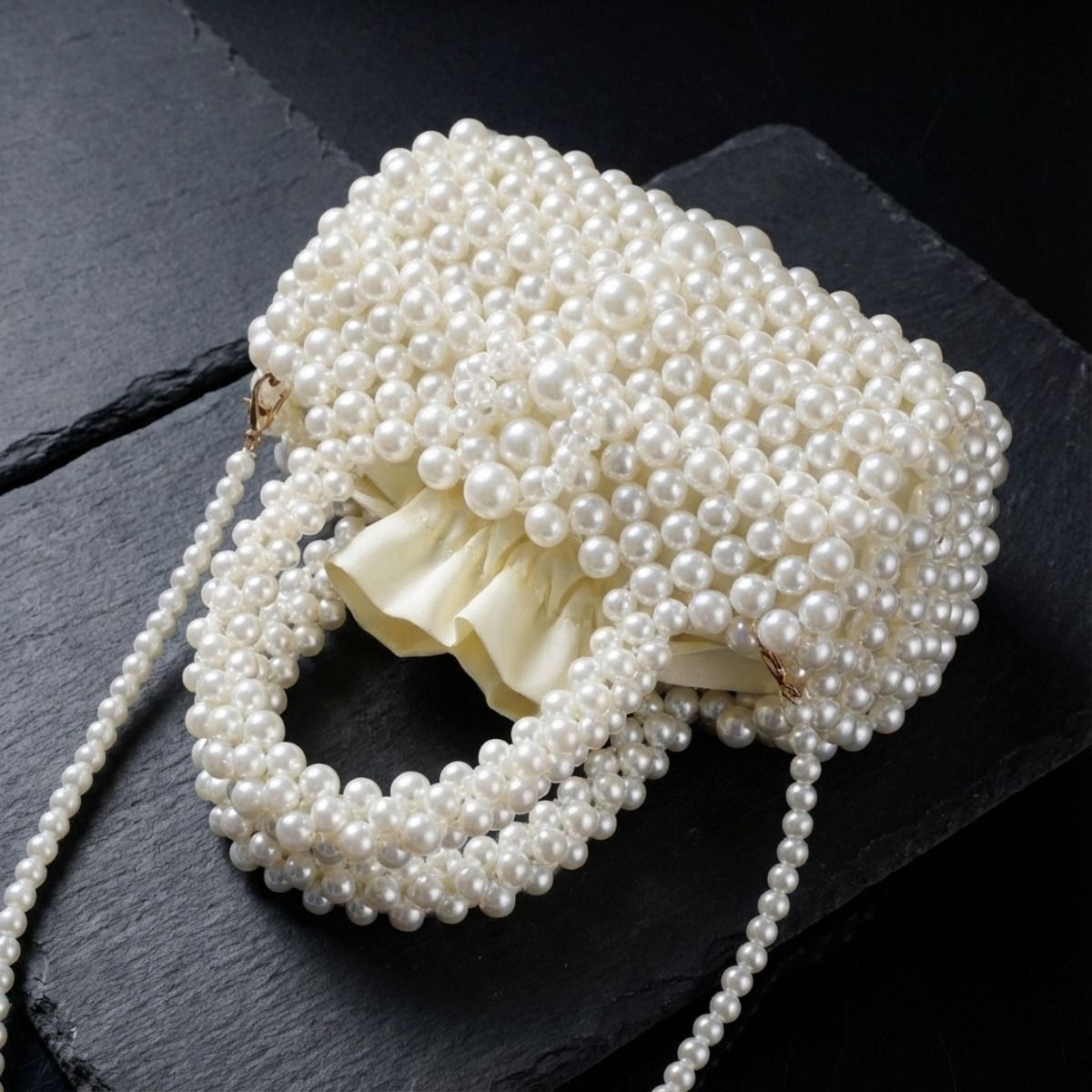 Barrel Bag Luminous Cream Pearl Woven Handbag