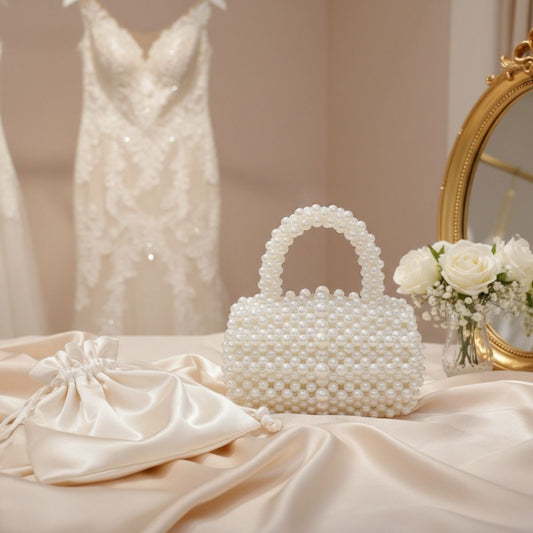 Barrel Bag Luminous Cream Pearl Woven Handbag