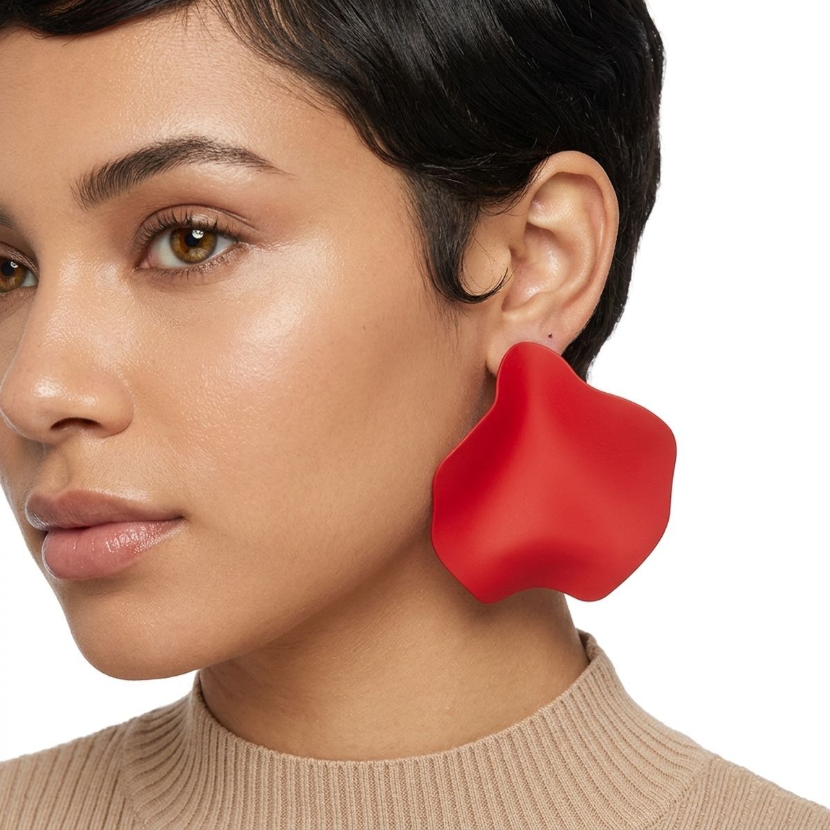 Red Matte Coating Sculpted Stud Earrings