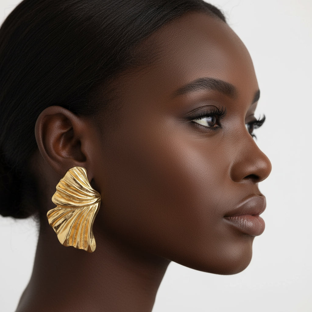 Clip On Gold Fanned Wing Polished Earrings Women