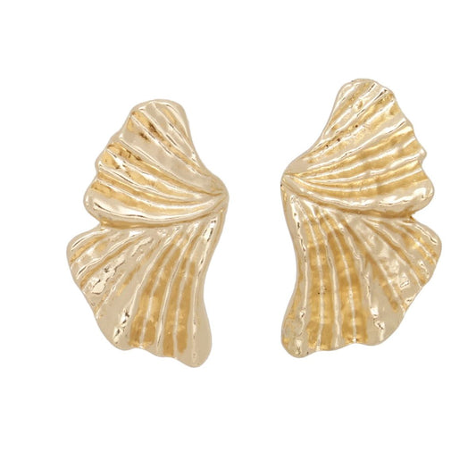 Clip On Gold Fanned Wing Polished Earrings Women