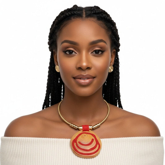 Gold and Red Swirl Circle Pendant Set