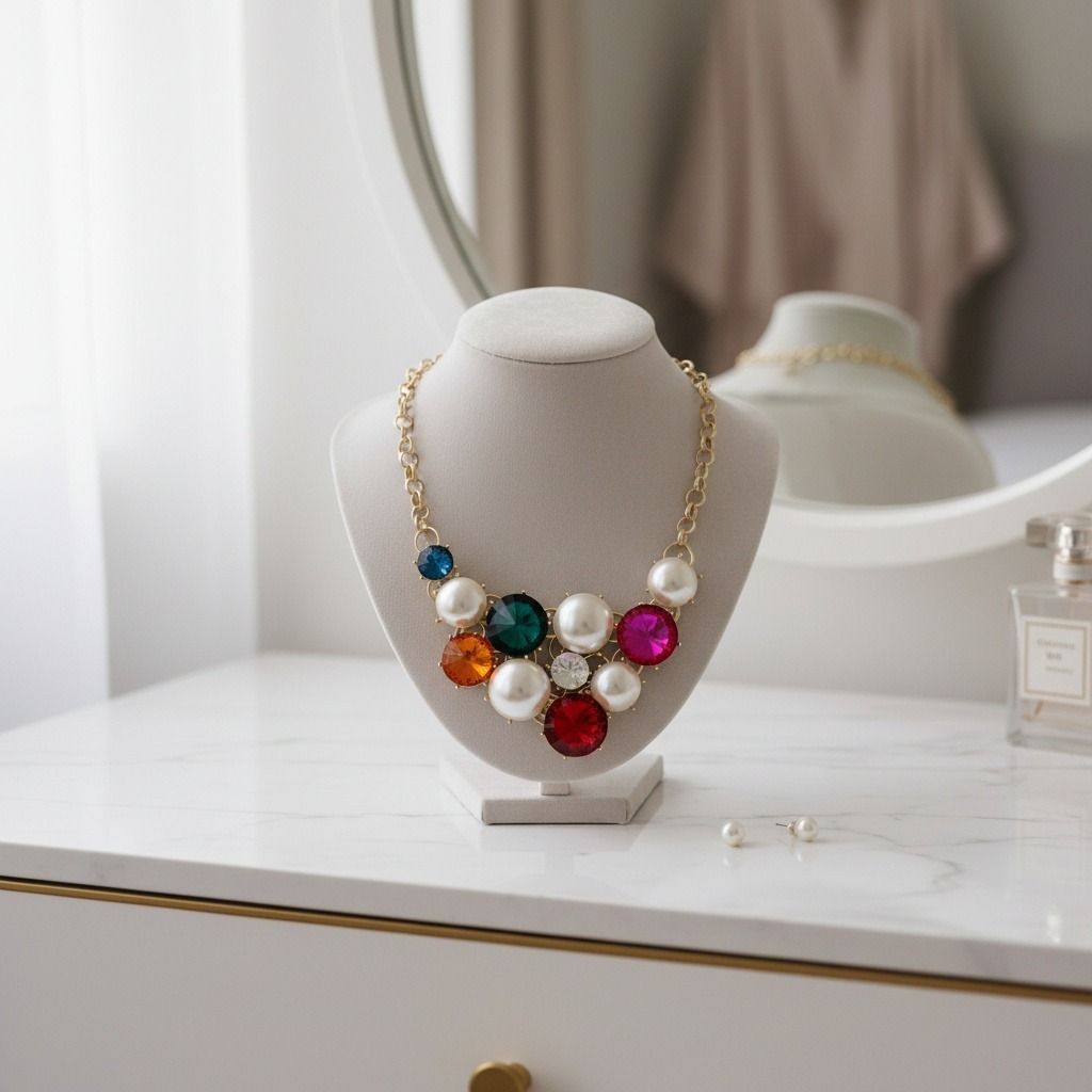 Bib Chunky Multi Crystal Pearl Evening Necklace