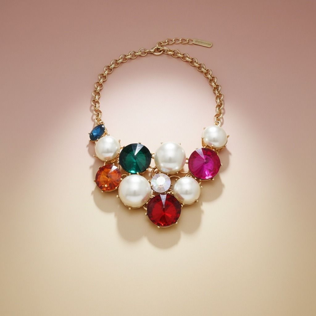 Bib Chunky Multi Crystal Pearl Evening Necklace