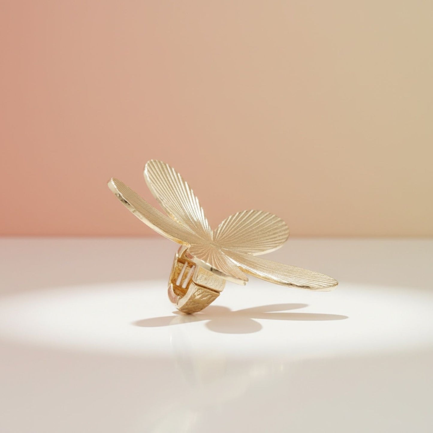 Cocktail Ring Large Gold Ribbed Petal Flower Ring