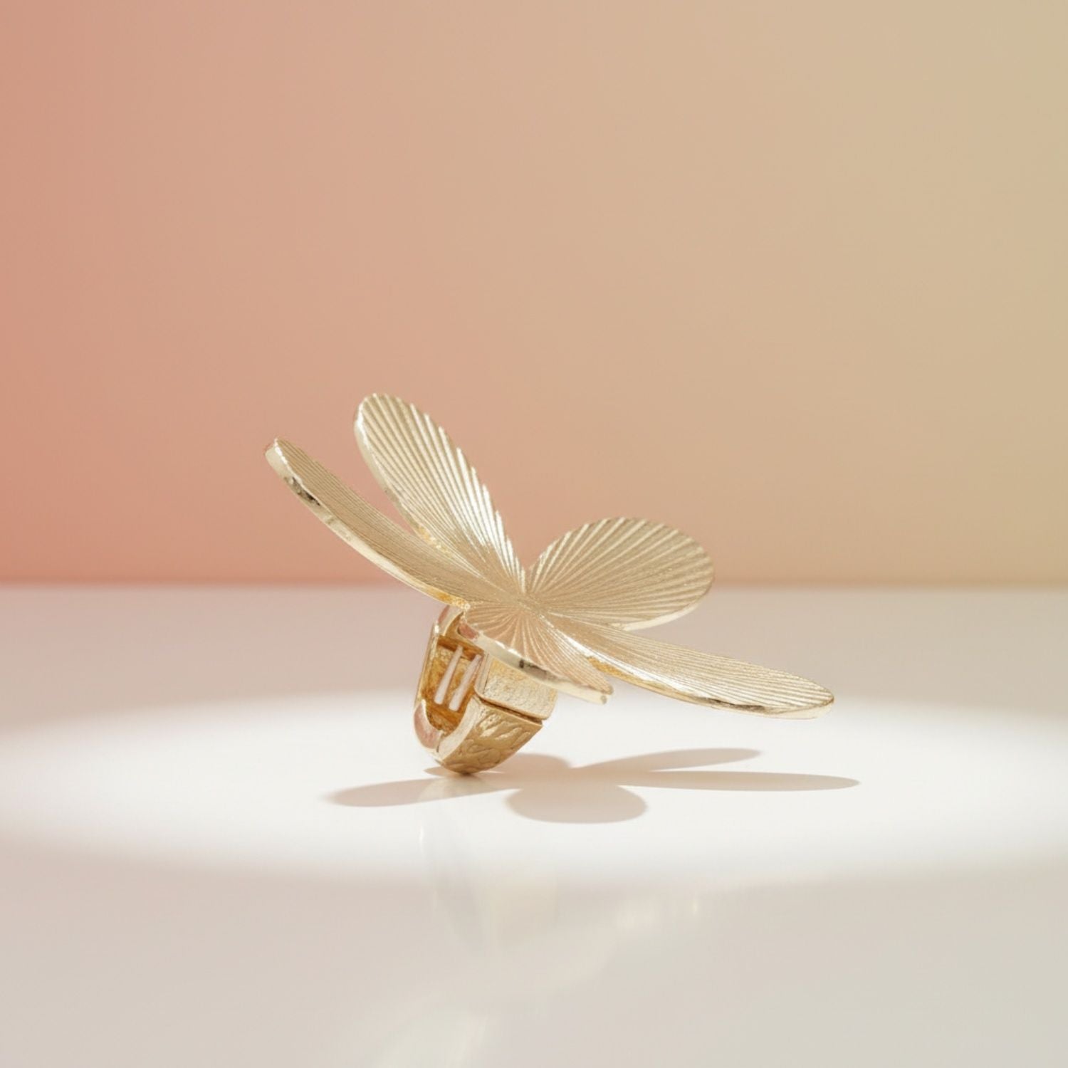 Cocktail Ring Large Gold Ribbed Petal Flower Ring
