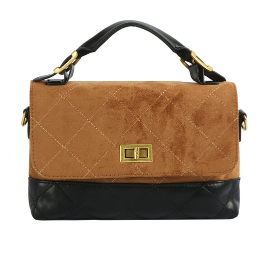 Top Handle Bag Brown Suede and Black Flap Purse