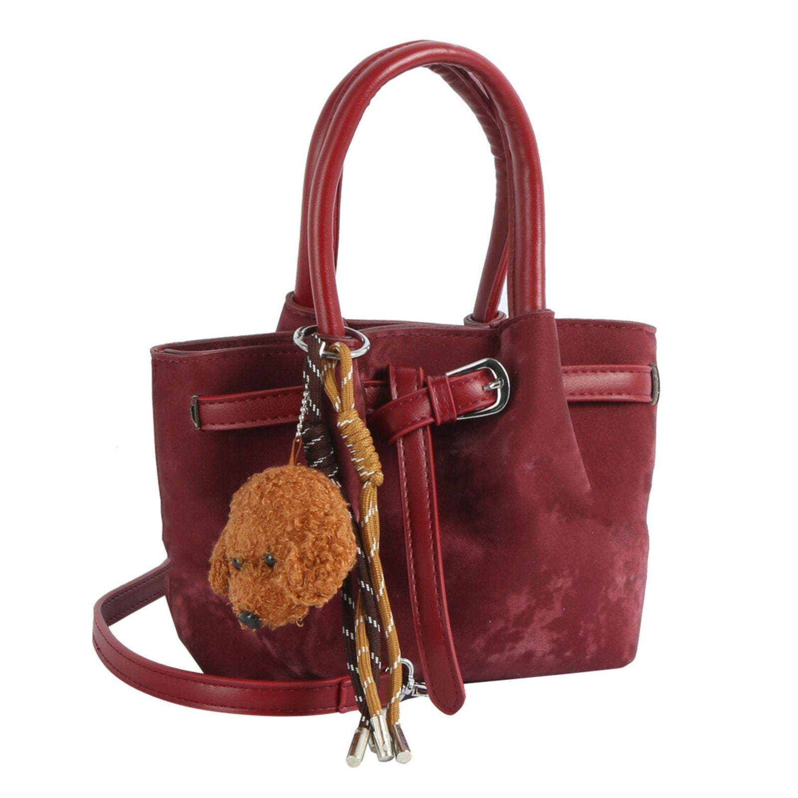 Top Handle Bag Burgundy Suede Dog Charm Purse