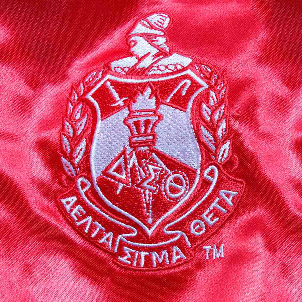 DST Greek Apparel L Cropped Satin Varsity Jacket