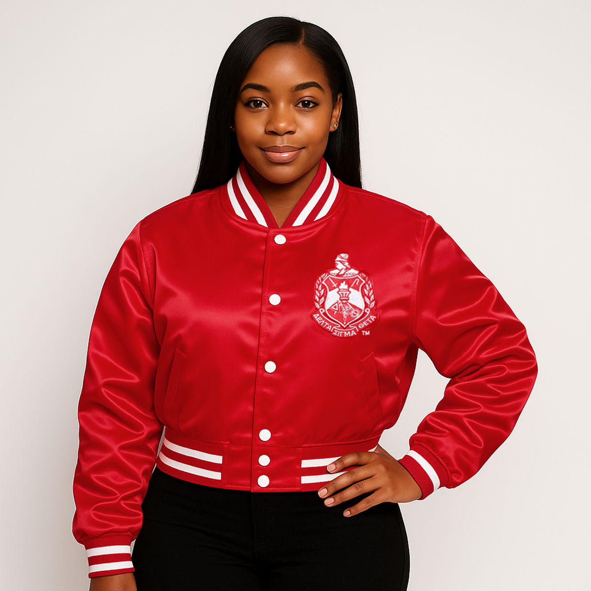 DST M Cropped Satin Varsity Jacket – Okella