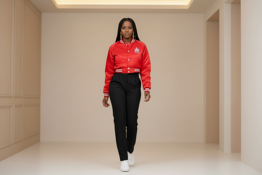 DST S Cropped Satin Varsity Jacket