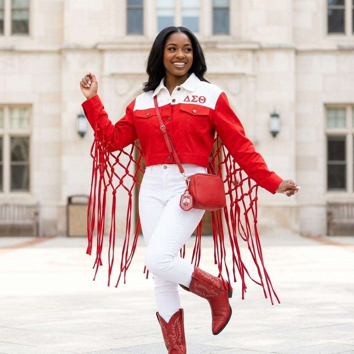 DST Apparel 2XL Red White Denim Fringe Jacket