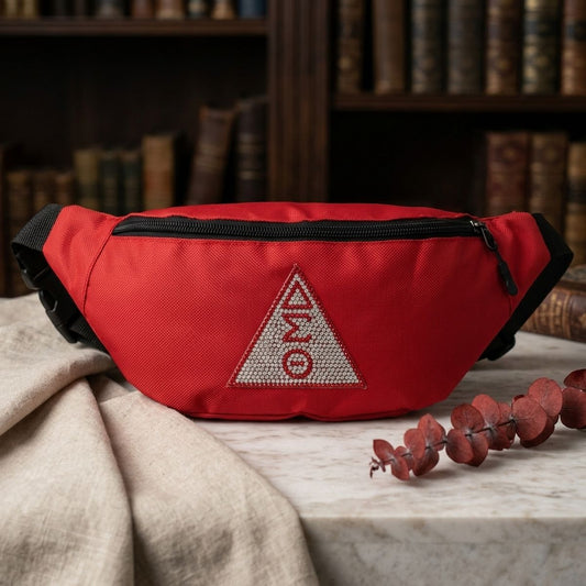 DST Red Canvas Greek Triple Pocket Fanny Pack