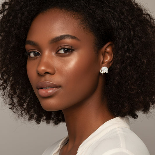 Silver Rhinestone Elephant Studs