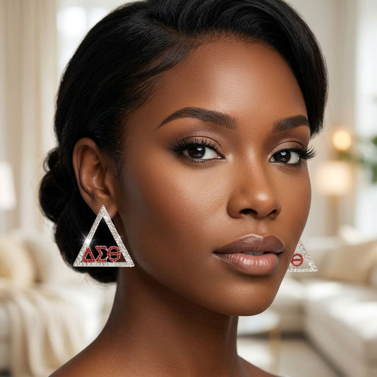DST Delta Pyramid Greek Rhinestone Stud Earrings