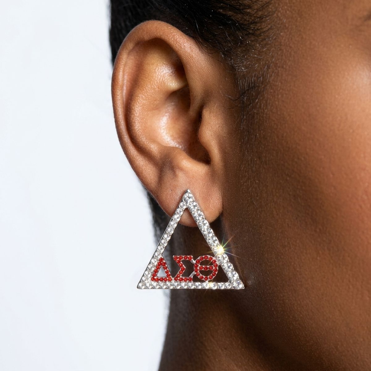 DST Delta Pyramid Greek Rhinestone Stud Earrings