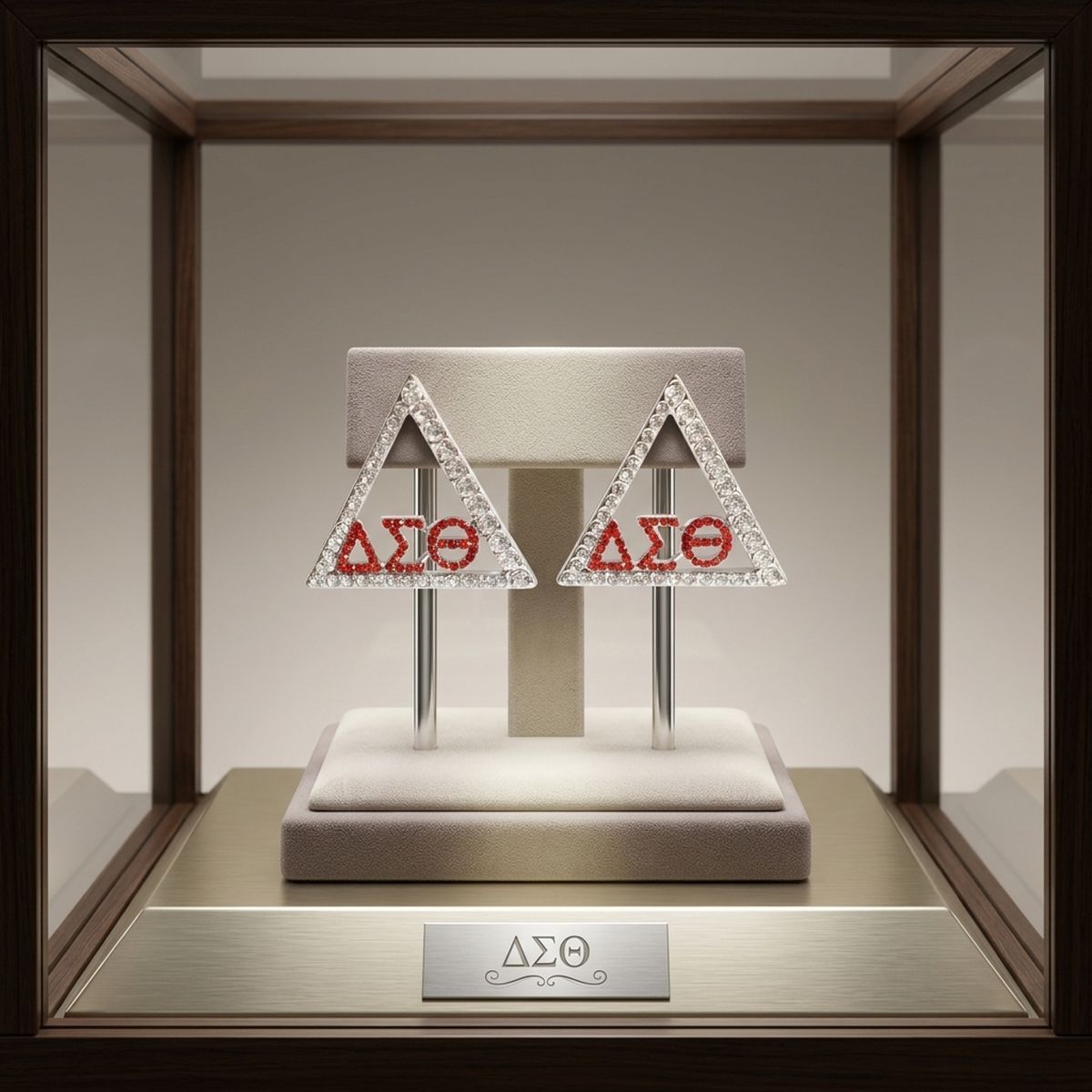 DST Delta Pyramid Greek Rhinestone Stud Earrings
