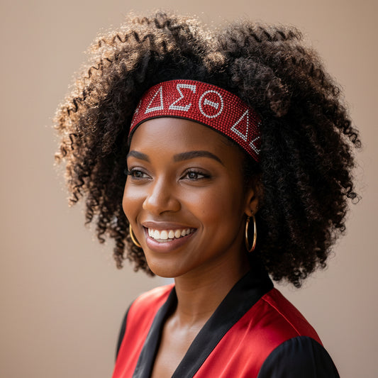 DST Red Clear Rhinestone Black Stretch Headband