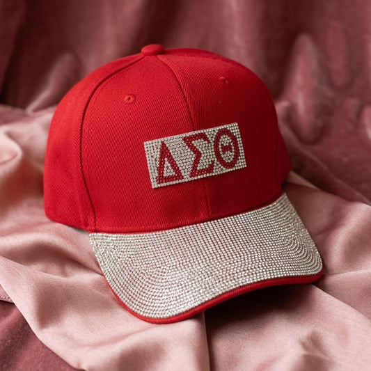 DST Red Canvas Greek Rhinestone Baseball Hat