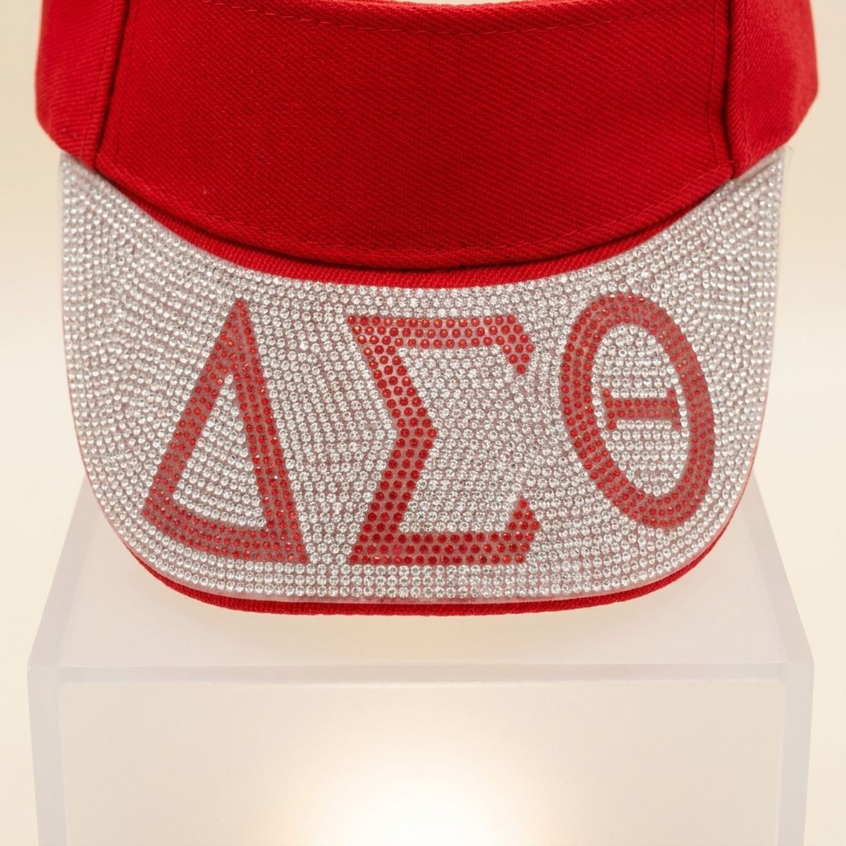 DST Red Canvas Greek Rhinestone Brim Visor Hat