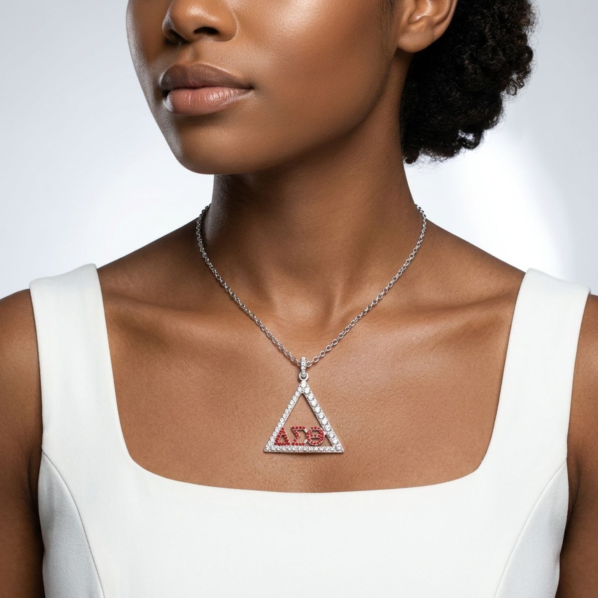 DST Delta Pyramid Greek Bling Pendant Necklace