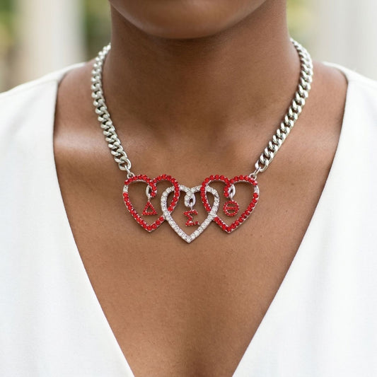 DST Red and Clear Triple Heart Pendant Necklace
