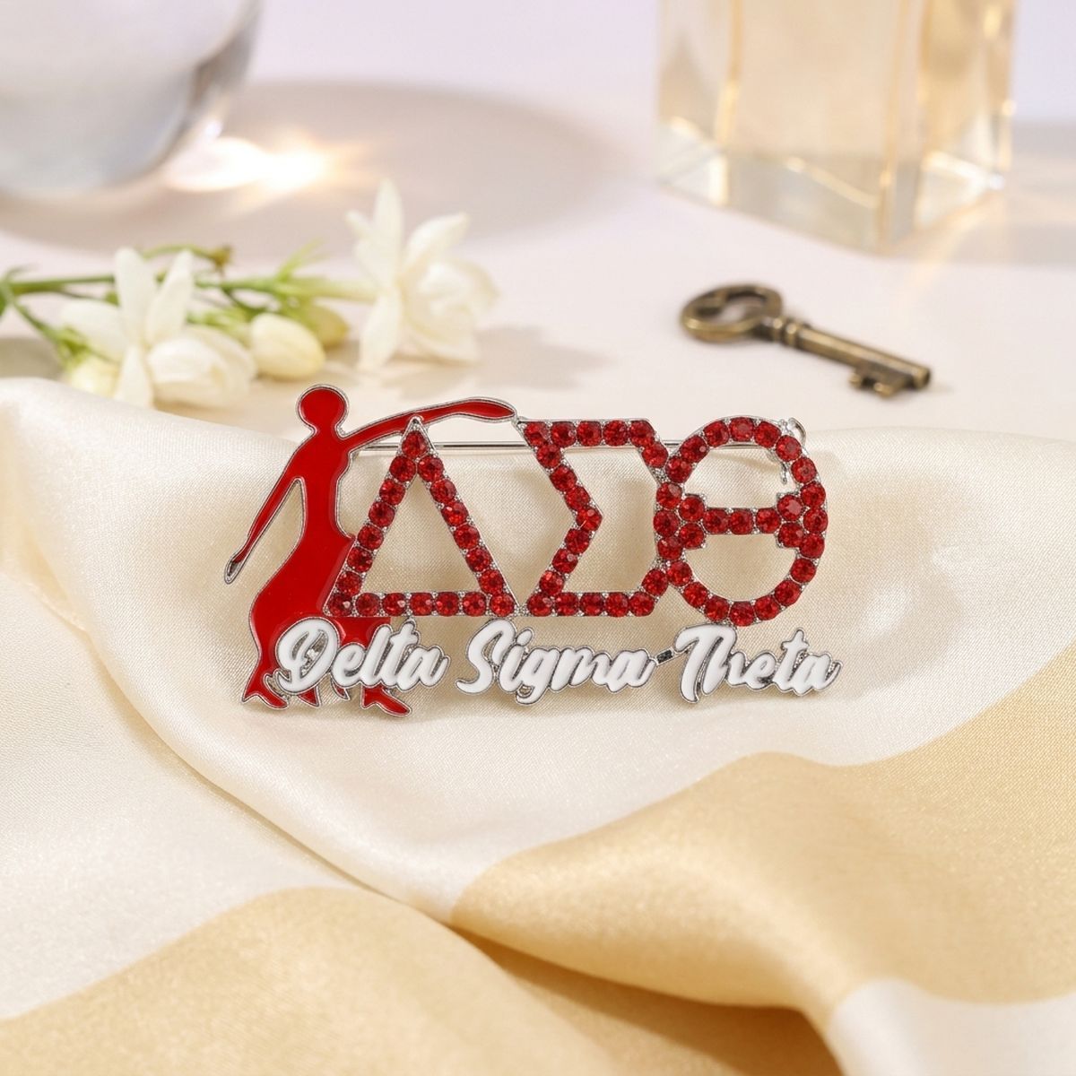 Delta Sigma Theta Red Fortitude Rhinestone Brooch