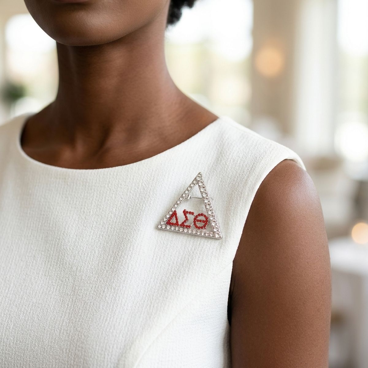 DST Delta Pyramid Greek Rhinestone Brooch Lapel Pin